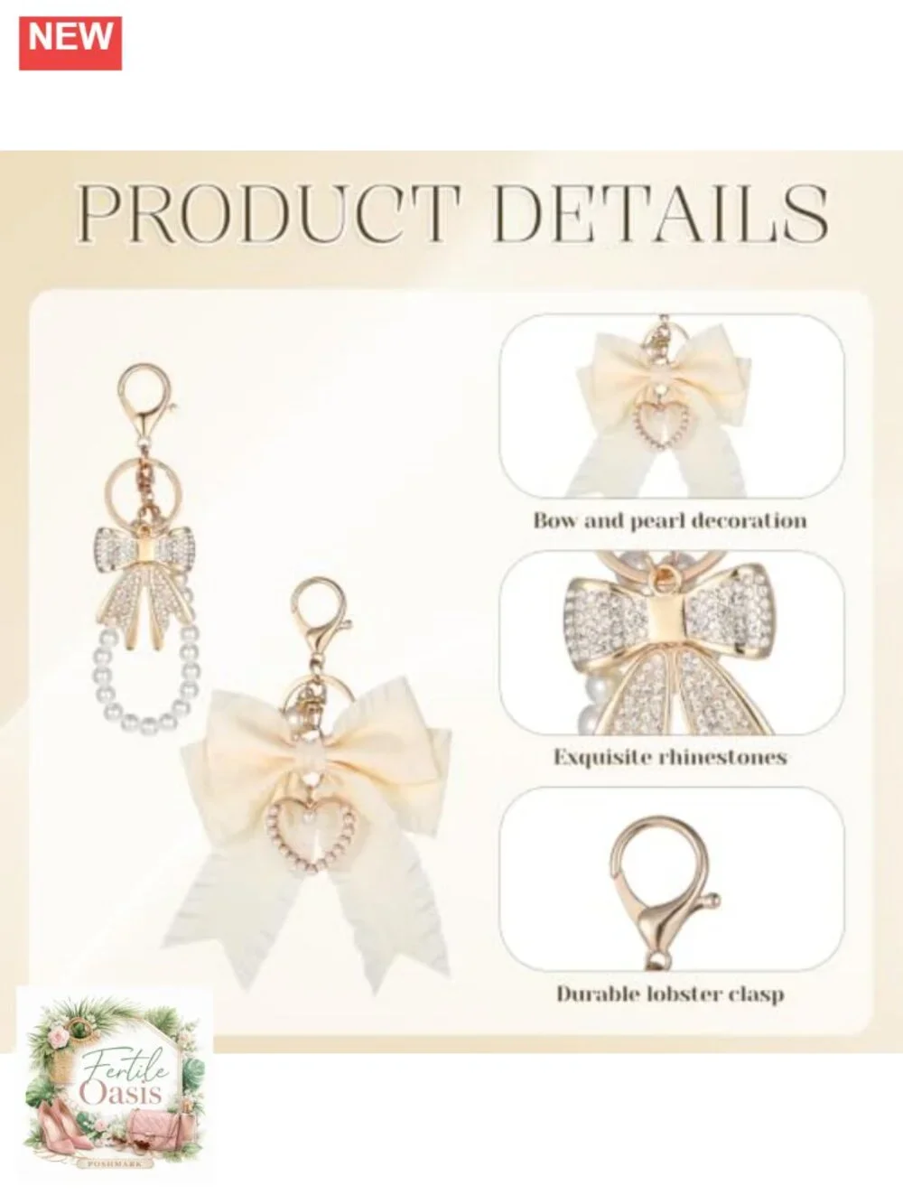 Pearl Bow Keychain Set of 2 - Cute Bag Charm for Purse, Keychain, Wristlet